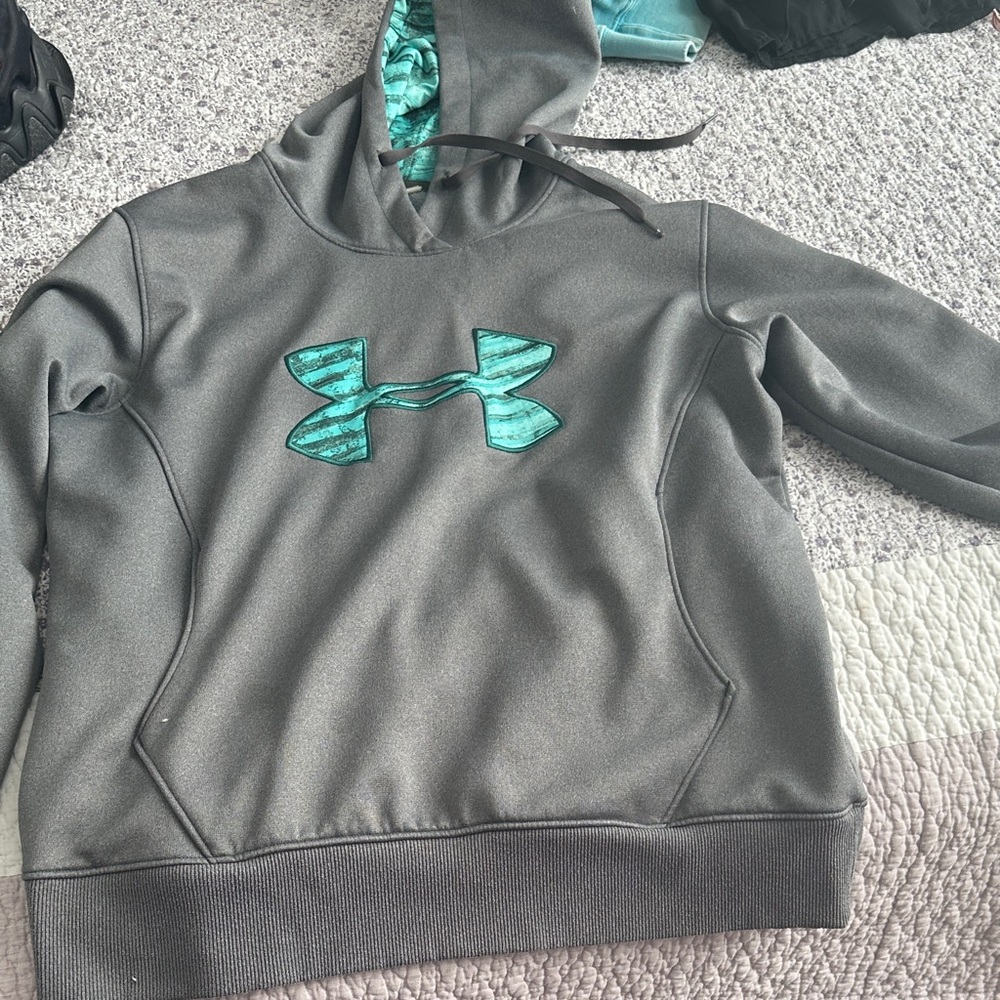 Under Armour Kids Charcoal Hoodie with Teal Logo